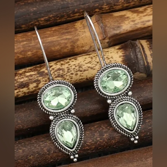 New Retro Western Bohemian Geometric Twisted Glass Inlaid Golden Earrings-(011) - Picture 2 of 4